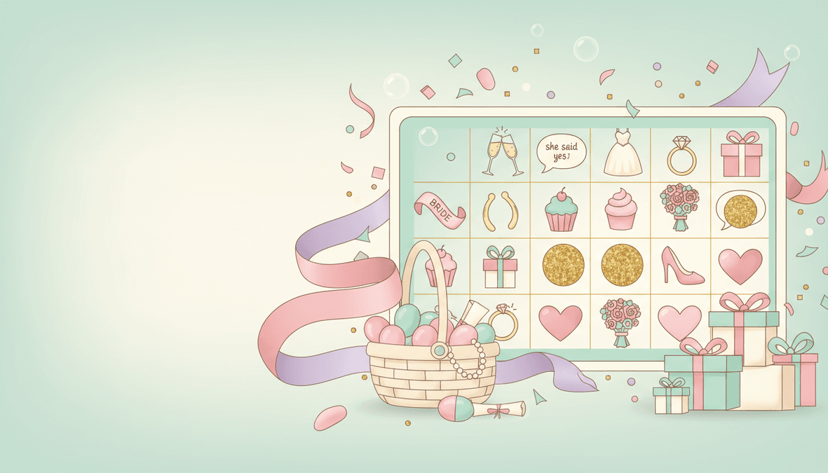 Bridal Shower Bingo Games: 30+ Ideas, Free Templates & How to Play — header illustration
