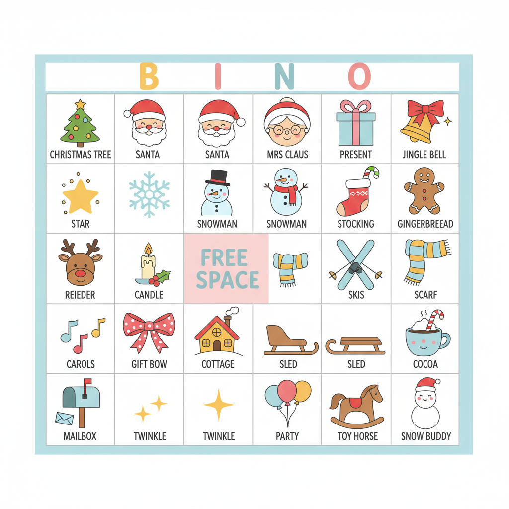 Sample AI image bingo card for Christmas Bingo