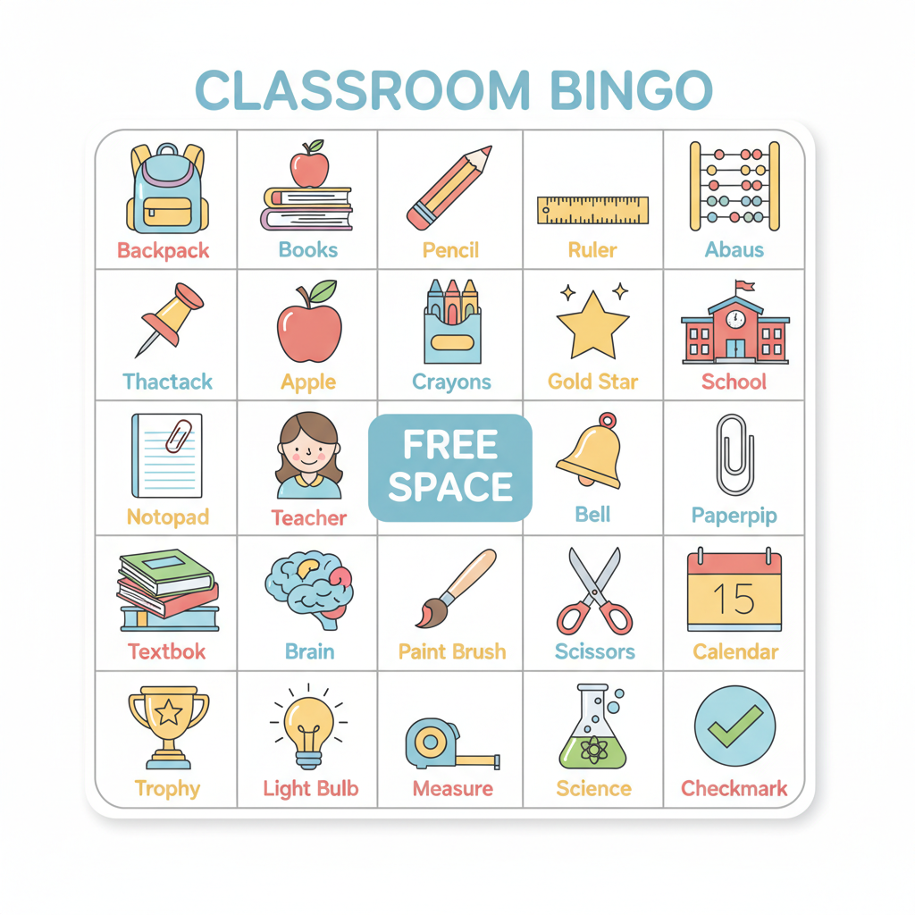 Sample AI image bingo card for Classroom Bingo