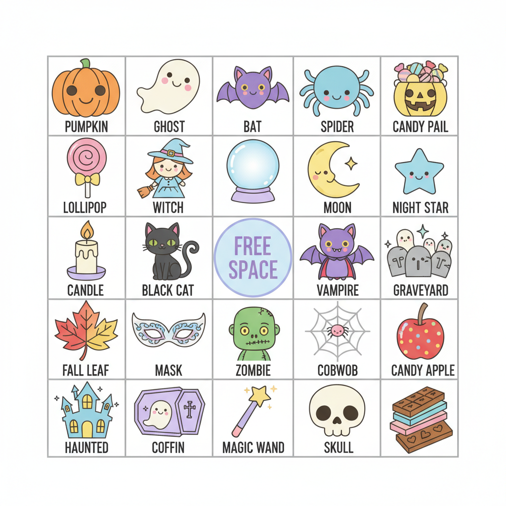 Sample AI image bingo card for Halloween Bingo
